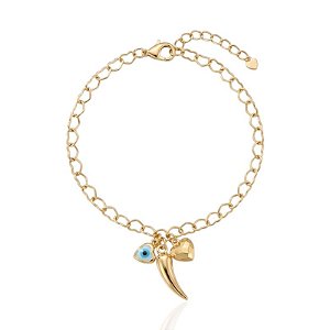 Pulseira Elo Coração com Pátua - Banho Ouro 18k