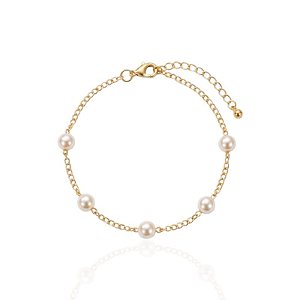 Pulseira Grumet com 5 Pérolas - Banho Ouro 18k