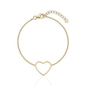 Pulseira Veneziana com Coração Vazado - Banho Ouro 18k
