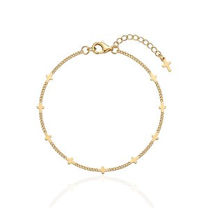 Pulseira Medalhinhas de Cruz - Banho Ouro 18k