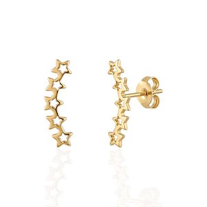 Brinco Ear Cuff Estrelas Vazadas - Banho de Ouro 18k