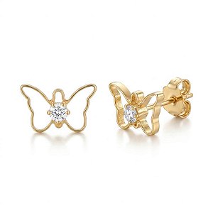 Brinco Borboleta Vazada com Zircônia - Banho de Ouro 18k