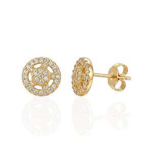 Brinco Círculo Cravejado Vazado - Banho de Ouro 18k