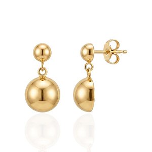 Brinco Base com Pingente Meia Esfera - Banho de Ouro 18k