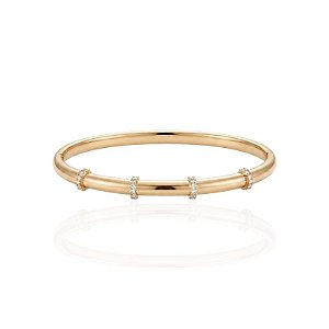Bracelete Liso com Detalhes Cravejados Click - Banho Ouro 18k
