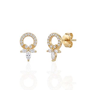 Brinco Círculo Cravejado com Flor de Lótus - Banho de Ouro 18k