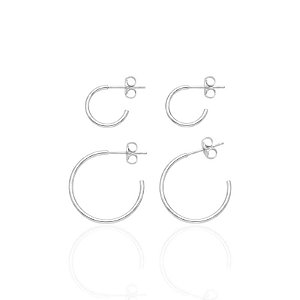 Brinco Duo Argolinha Lisa Tarraxa 1cm e 1,7cm - Prata 925
