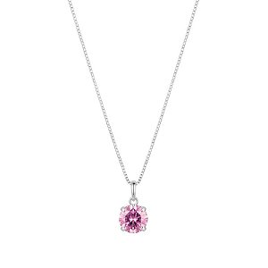 Colar Ponto de Luz Zircônia Redonda Rosa 45cm - Prata 925