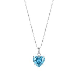 Colar Ponto de Luz Zircônia Coração Azul 45cm - Prata 925
