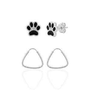 Brinco Duo Patinha + Argolinha Triângulo 1,5cm - Prata 925