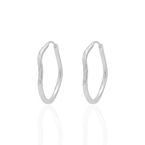 Brinco Argola Ondulada Fio Quadrado 3cm - Prata 925