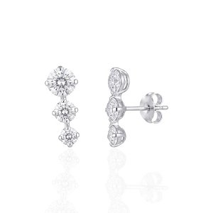 Brinco Ear Cuff 3 Zircônia Cristal - Prata 925