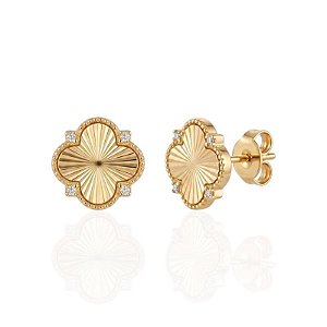 Brinco Trevo Liso Com Ponto de Luz - Banho de Ouro 18k
