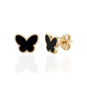 Brinco Borboleta Resina Preta - Banho de Ouro 18k