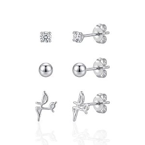 Brinco Trio Fé, Bolinha e Zircônia Cristal - Prata 925
