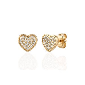 Brinco Coração Cravejado - Banho de Ouro 18k