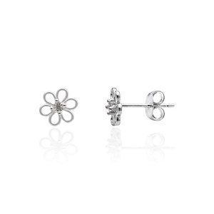 Brinco Margarida Pétala Vazada c/ 1 Zircônia 0,7cm - Prata 925