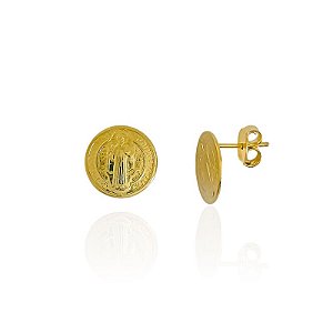 Brinco Medalha de São Bento - Banho de Ouro 18k