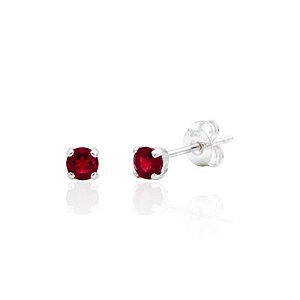 Brinco Ponto de Luz Zircônia Redondo Vermelho 3mm - Prata 925