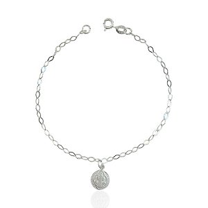 Pulseira Plaquinha São Bento Elo Português 18cm - Prata 925