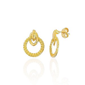 Brinco Círculo Diamantado Vazado - Banho de Ouro 18k