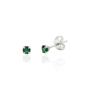 Brinco Ponto de Luz Zircônia Redondo Verde 3mm - Prata 925