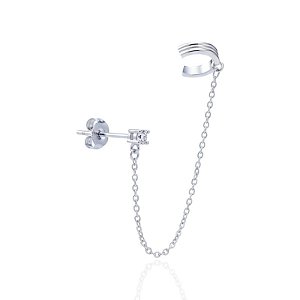 Brinco Ear Line Ponto de Luz e Piercing Fake Frisos UNIDADE - Prata 925