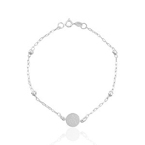 Pulseira Bolinhas com Plaquinha de Nossa Senhora 18cm - Prata 925