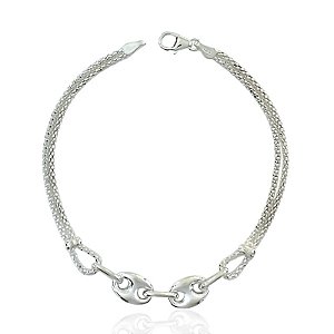Pulseira Pipoca 2 Fios com Elos 18cm - Prata 925