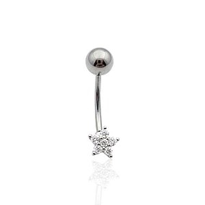 Piercing Umbigo Estrela Cravejada 5mm - Prata 925