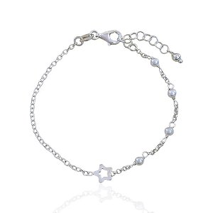 Pulseira Infantil Elo Português com Estrela e Perolas 14cm - Prata 925