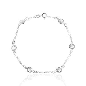 Tornozeleira 6 Zircônias Elo Português 25cm - Prata 925