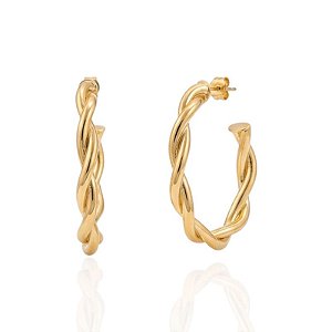 Brinco Argola Oval Torcida 4,5cm - Banho de Ouro 18k