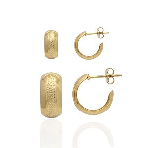 Brinco Duo de Argolinhas Meio Fosca - Banho de Ouro 18k