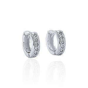Brinco Argola Click Fina Cravejada 1,1cm - Prata 925