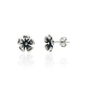 Brinco Flor 5 Petálas Envelhecida 0,8cm - Prata 925