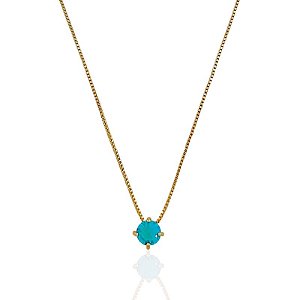 Colar Ponto de Luz Redondo Verde Água 45cm - Banho de Ouro 18k