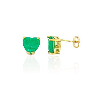 Brinco Coração Zircônia Fusion Verde Água - Banho de Ouro 18k