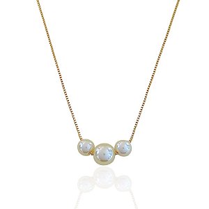 Colar 3 Pérolas 45cm - Banho de Ouro 18k