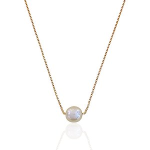 Colar 1 Pérola 45cm - Banho de Ouro 18k