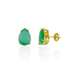 Brinco Gota Zircônia Verde Água Leitoso - Banho de Ouro 18k