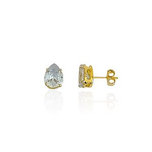 Brinco Gota Zircônia Cristal - Banho de Ouro 18k