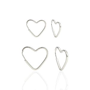 Brinco Duo de Argola Coração Encaixe - Prata 925
