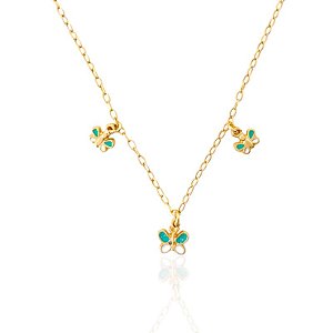 Colar Infantil Borboletas Resinadas - Banho de Ouro 18k