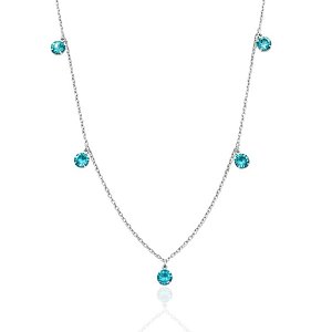 Colar Choker 5 Zircônia Verde Água 40cm - Prata 925
