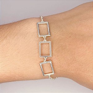 Pulseira 3 Retangulos Elo Portugues 22cm - Prata 925