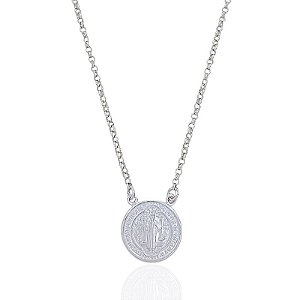 Colar Medalha de São Bento Elo Português 45cm - Prata 925
