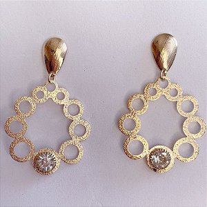 Brinco Circulos Grande c/ 1 Zircônia - Banho de Ouro 18k
