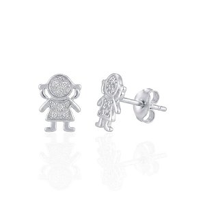 Brinco Menina Cravejada 1cm - Prata 925
