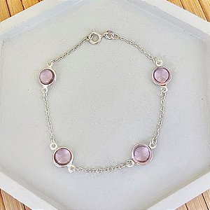 Pulseira Entremeio Resina Rosa - Prata 925